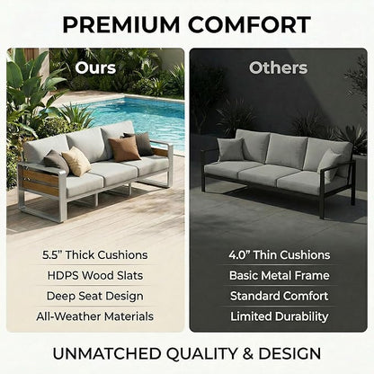 ZANDOR Aluminum Outdoor Patio Furniture - 2 Pcs Armchairs and Coffee Table, All-Weather Metal Modern Outside Furniture with Washable Thick Cushion for Garden/Backyard/Porch, Silver