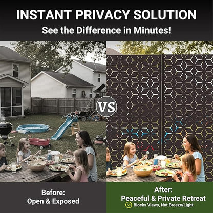 6FT Metal Privacy Screen Outdoor – Decorative Laser Cut Privacy Fence Panel for Patio, Deck & Garden, Rustproof Steel Privacy Divider, Modern Geometric Design, Freestanding Outdoor Privacy Screen