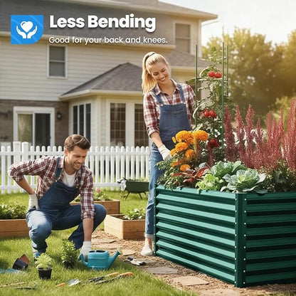 Quictent Galvanized Raised Garden Bed Metal Planter Box Bottomless for Backyard Outdoor, Include 1 pc Tomato Cage, Dark Green, 6x3x2 Ft