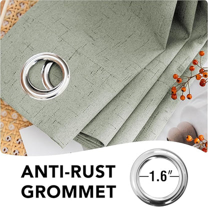 H.VERSAILTEX Linen Blackout Curtains Durable Thick Textured Linen Look 100% Blackout Patio Door Curtain Anti Rust Grommet Extra Wide Sliding Door Curtain Panel, W100 x L84 inch - Sage