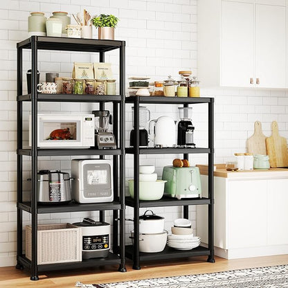 Plastic Storage Shelves, 70.2" H x 11.8" D x 23.62" W Plastic Shelves for Storage, 5-Tier Shelving Unit, Storage Rack, 330 lbs, Bathroom, Laundry, Garage & Home
