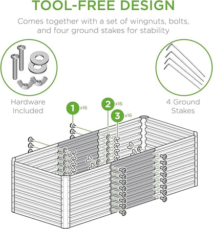Best Choice Products 4x2x2ft Outdoor Metal Raised Garden Bed, Deep Root Box Planter for Vegetables, Flowers, Herbs, 119 Gallon Capacity, 100% Non Toxic Materials - Dark Brown Wood Grain