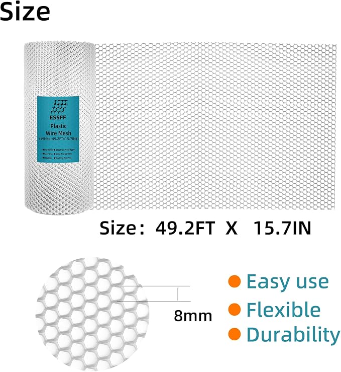 Decorative Fence Netting, White Polyethylene, 15.7 in x 49.2 ft Roll