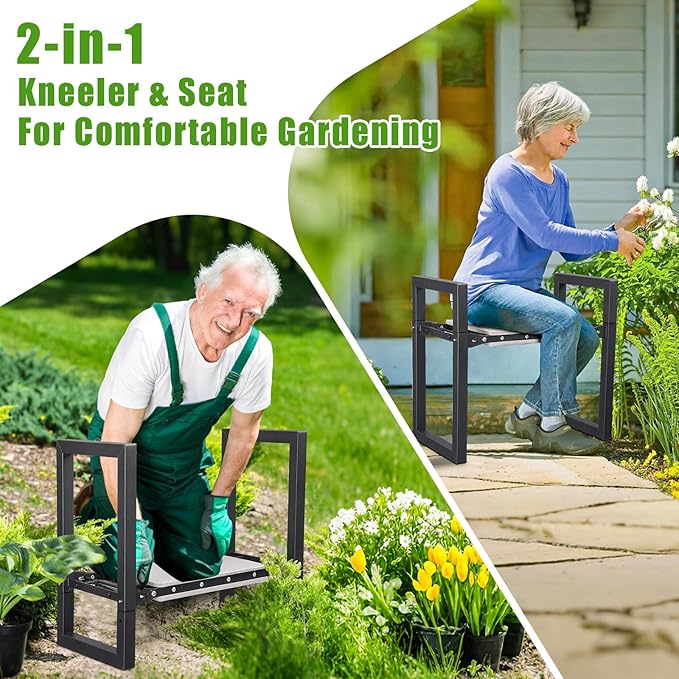 Workseat Garden Kneeler and Seat, Black Metal Folding Bench