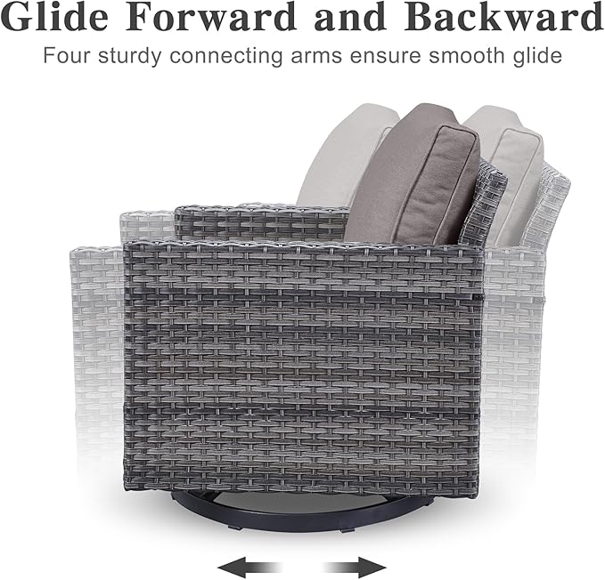 Belord 7 Piece Outdoor Furniture Patio Wicker Sofa Set, Oversize Outdoor Swivel Rocker Chairs with Rattan Ottomans, Conversation Sets Patio Furniture Come with Removable Washable Cushion Grey