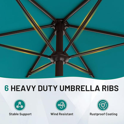 AreShark 7.5FT Patio Umbrella Table Market Umbrella with 6 Sturdy Ribs, Button Tilt/Crank, Heavy-Duty Outdoor Umbrellas for Pool, Deck, Garden and Backyard, Cerulean