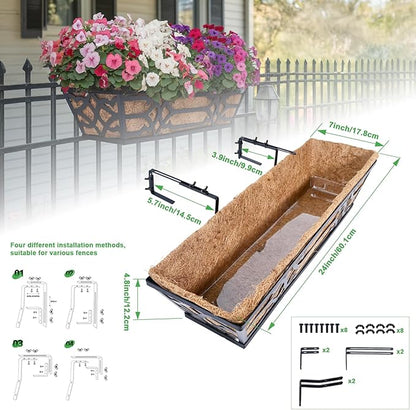 hehimhis 24 Inch 2 Pack Railing Planter Box with Adjustable Bracket,Window Planter Boxes Outdoor for Porch,Balcony Planters Railing Hanging,Fence,Patio Hanging Planters for Garden