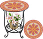 Outdoor Side Table Round Small Mosaic Patio Accent Indoor End Plant Coffee Tea Table for Yard Patio Porch Garden Living Room, Bedroom(Mandala B Style,14 Inch)