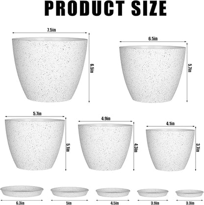 5 Pcs Plant pots, 7.5/6.5/5.7/4.9/4.1 inch Pots for Plants, Flower Pot Indoor Modern Decorative Plant Pot, Plant Pots Indoor with Drainage and Saucer for All House Plants, Spray Spots