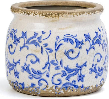 Flower Pot,Vintage Ceramic Pot for Planter with Drainage Holes, 6.29 inch Ice Crack Glazed Indoor Planters Pot for Indoor,Tuscan Home Decor,Gardening Gifts,Blue and White (Tropical)