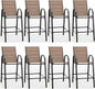 HOMREST Outdoor Bar Height Stools Set of 8,High Back Patio Chairs with Armrests,Textilene Chairs with Breathable Fabric & Metal Frame for All Weather,Brown
