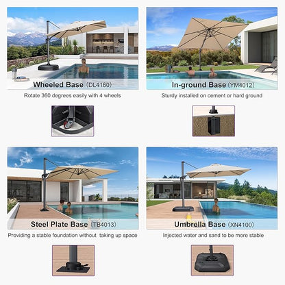 PURPLE LEAF 8' X 8' Patio Umbrella for Pool 7' High Offset Outdoor Cantilever Umbrella Swimming Pool Umbrella with 360°Rotation for Poolside Beige