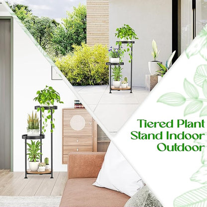 3 Tier Plant Stand Indoor Outdoor, Corner Tierd Metal Flower Shelf Pot Holder Clearance, Tall Multiple Plants Rack Narrow Display Organizer for Patio Orchid Office Porch Living Room Garden,Black