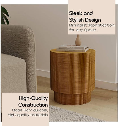 LeisureMod Modern Side Table Round Fiberstone Top Accent End Table for Home, Outdoor Patio, Living Room Sofa, Weather-Resistant, Eden Series in Brown