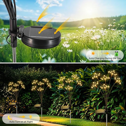 Solar Garden Lights 4 Pack Waterproof Solar Swaying Starburst Light Outdoor Lights for Yard Patio Walkway Pathway Party Wedding Christmas Decoration, Warm White