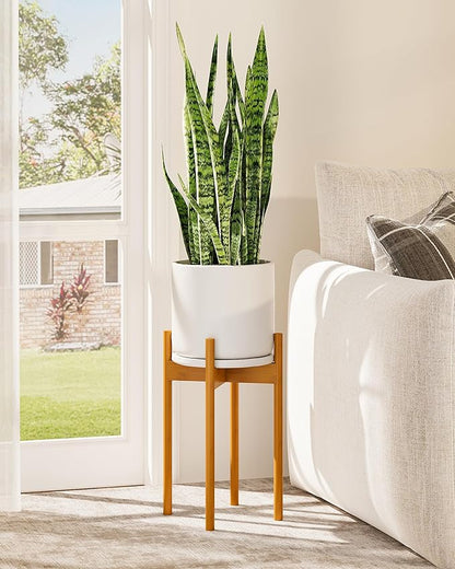 Adjustable Plant Stand Indoor, Bamboo Plant Stand Fits 8 9 10 11 12 Inches, Small Corner Planter Holder for Indoor Plants, Single Floor Plant Stands for Living Room Balcony, Light Brown Tall