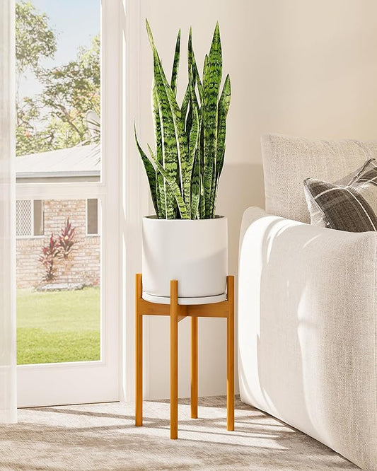 Adjustable Plant Stand Indoor, Bamboo Plant Stand Fits 8 9 10 11 12 Inches, Small Corner Planter Holder for Indoor Plants, Single Floor Plant Stands for Living Room Balcony, Light Brown Tall