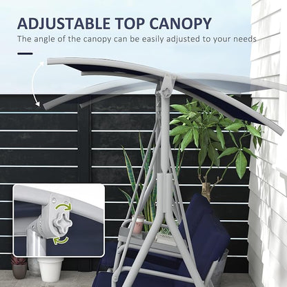 Porch Swing for 2 with Canopy, Cup Holders and Cushions, Dark Blue