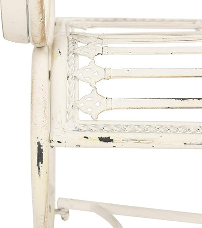 Safavieh PAT5017A Collection Adina Antique White Wrought Iron 51.25" Outdoor Garden Bench