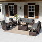 ALAULM Patio Furniture Set with 2 Swivel Chairs, Outdoor Sectional with 55000 BTU Fire Pit Table and Wide Seat, 11 Pieces Wicker Rattan Conversation Set with Coffee Table for Garden, Deck, Grey