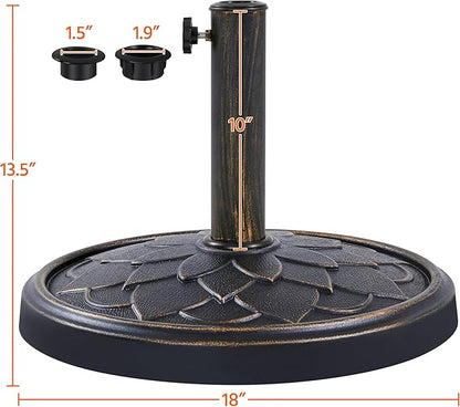 Yaheetech 18'' Patio Umbrella Base 26.5lbs Heavy Duty Antiqued Outdoor Market Umbrella Stand All-Weather Resin Umbrella Base for Garden & Yard, Bronze