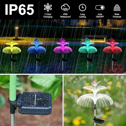 Solar Garden Lights Waterproof 3 Pack Solar Lights Outdoor Decorative 7 Color Changing Double Jellyfish and Butterfly Flower Garden Decor Yard Christmas Pool Outdoor, Gifts for Mother's Women