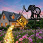 Solar Watering Can Lights Outdoor Decor with Elephant Stake & Fairy Silhouettes, Cascading String Lights for Garden, Patio, Yard - Waterproof Solar Powered Gift for Mom, Housewarming, Birthday