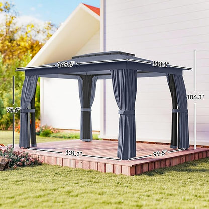 Outsunny 10' x 12' Outdoor Patio Gazebo, Heavy Duty Gazebo Canopy Shelter with Double Roof, Curtains, Netting, Steel Frame, UPF30+ Protection, Ceiling Hooks for Lawn, Backyard, Deck, Blue