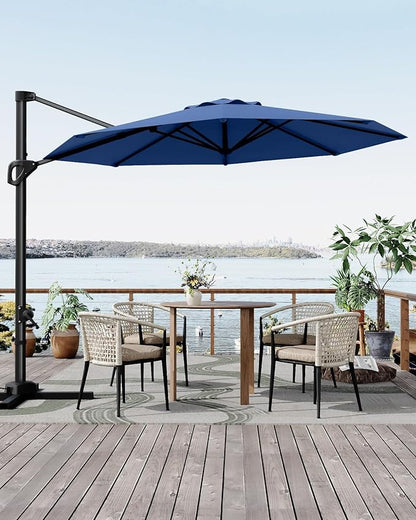 GarveeLife 10FT Patio Umbrella Outdoor Large Cantilever Umbrella Market Sun Shade Windproof Offset Umbrella with 360-Degree Rotation for Garden Deck Pool Patio, Navy Blue