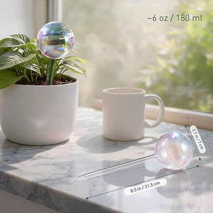 Extra-Thick Clear Glass Plant Watering Globes, Rainbow Gradient Self Watering Devices, Automatic Plant Waterer Spikes for Indoor & Outdoor Plants, Perfect for Everyday or Vacation Use, 4-Pack