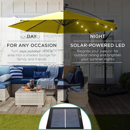 Best Choice Products 10ft Solar LED Offset Cantilever Hanging Market Patio Umbrella, 8 Sturdy Ribs, Easy Adjustment - Yellow