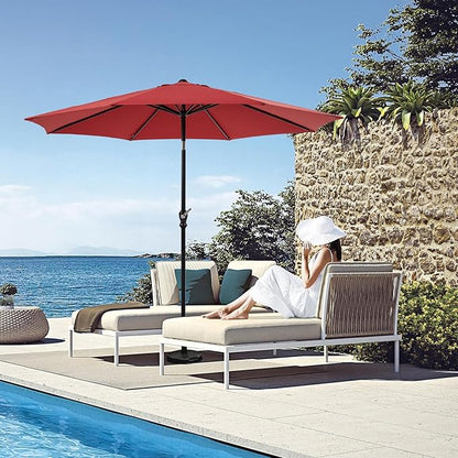 OLIXIS 9ft Patio Umbrella with Tilt and Crank Button & 8 Sturdy Ribs Waterproof, Patio Table Umbrella Perfect for Poolside, Terrace, Beach and Outdoor Restaurant, Red
