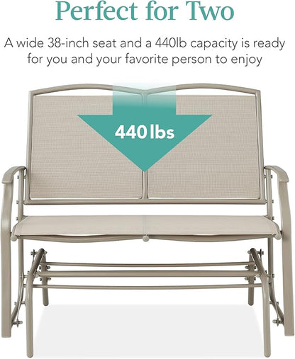Best Choice Products 2-Person Outdoor Patio Swing Glider Steel Bench Loveseat Rocker for Deck, Porch w/Textilene Fabric, Steel Frame - Taupe