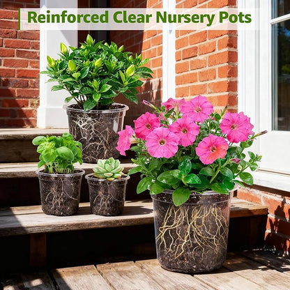 MIXC Clear Nursery Pots with Drainage Holes, 7/5/4 Inch Reinforced Transparent Plastic Seed Starter Pots, for Indoor Outdoor Gardening Seedling Planter, 30 Pack