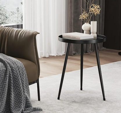 End Table: Round Black Metal Side Table, Mid-Century Style, 23-Inch Height