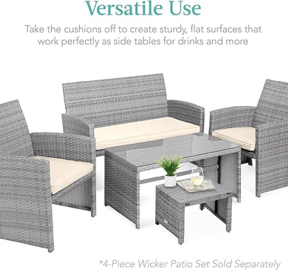 Best Choice Products Set of 2 Wicker Ottomans, Multipurpose Outdoor Furniture for Patio, Backyard, Additional Seating, Footrest, Side Table w/Removable Cushions, Steel Frame - Gray/Cream