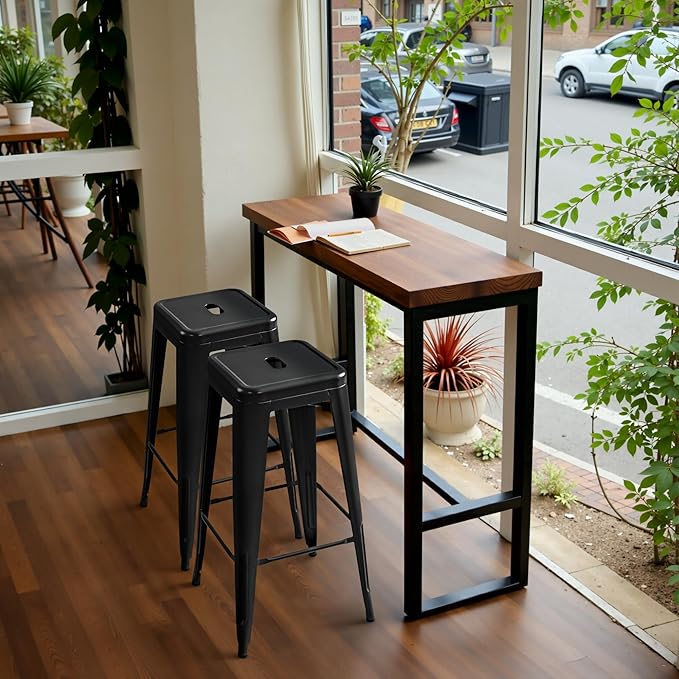 Furmax 30 Inch Metal Bar Stools Set of 4, Counter Height Backless Stools, Industrial Bar Chairs Patio Stool Stackable Backless Stool for Kitchen/Dining Room/Bistro/Patio Indoor Outdoor (Dark Black)