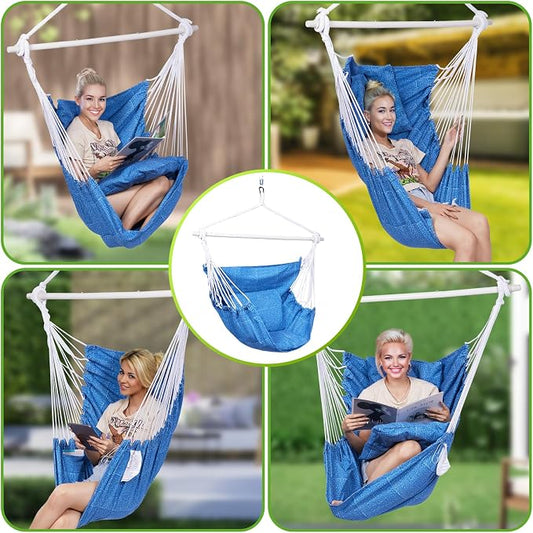 Hammock Chair Swing with Cushions, Hanging Kit and 500 lb Capacity