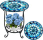 Outdoor Side Table Round Small Mosaic Patio Accent Indoor End Plant Coffee Tea Table for Yard Patio Porch Garden Living Room, Bedroom(Mandala Style,18 Inch)
