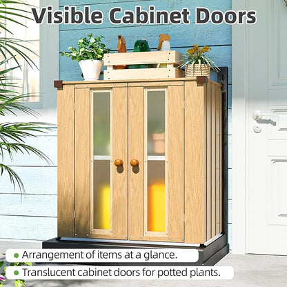 AECOJOY Outdoor Storage Cabinet Waterproof with Shelves, Small Vertical Garden Storage Sheds, Garden Sheds & Outdoor Storage Cabinet Weatherproof for Patio Wood Grain