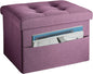 LINMAGCO Storage Ottoman Folding Foot Stool Foot Rest with Side Pocket Modern Ottoman with Storage Short Sofa Stool Linen Cloth 17x13x13(Purple)
