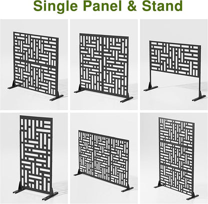 Casaphoria Metal Privacy Screen Outdoor, 72" H x 47" W Freestanding Decorative Privacy Screen for Patio Deck Balcony Garden with Stable Base, Black Helen