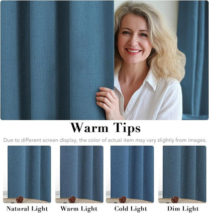 H.VERSAILTEX 100% Blackout Curtains for Bedroom Thermal Insulated Linen Textured Curtains Heat and Full Light Blocking Drapes Living Room Curtains 2 Panel Sets, Blue Sapphire, 42x84 Inch