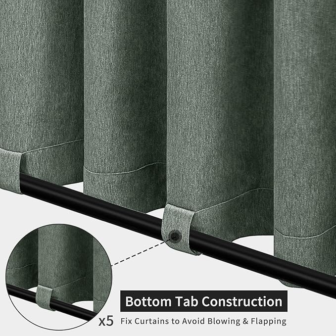 Easy-Going Linen Look Outdoor Curtains Waterproof Windproof Porch Curtains, Soft Thicken Outdoor Privacy Curtains for Patio, Gazebo, Grommet Top and Tab Bottom Drape, 1 Panel, 110x84 inch, Sage Green