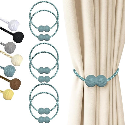 Hion Magnetic Curtain Tiebacks Gray Blue 6 Pack, Curtain Tiebacks Buckles Holdbacks Holders Hooks Clip for Home Bedroom Office Decorative Thick or Thin Curtain