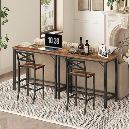 Narrow Bar Table, 63-Inch Pub Table for Dining Room, Counter Bar Tables with Sturdy Metal Frame, Connectable Bar Table, Multifunctional Console Table, Rustic Brown BTHR1601