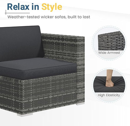 Wisteria Lane 5-Pieces Outdoor Patio Furniture Set, All Weather Wicker Rattan Sectional Sofa, Patio Conversation Set with Cushions & Glass Coffee Table for Backyard Porch Garden Balcony, Grey