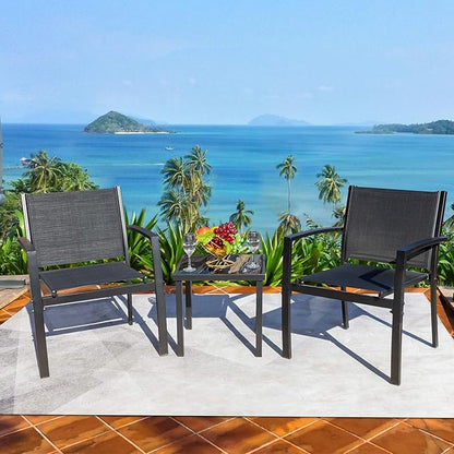 Homall 3 Pieces Patio Furniture Set Outdoor Patio Conversation Textilene Bistro Set Modern Porch Lawn Chairs with Coffee Table for Home and Balcony (Black)
