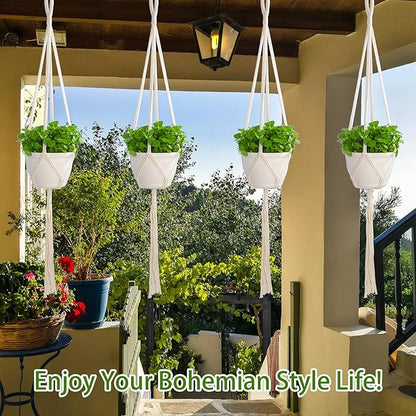 Macrame Plant Hangers Indoor Macrame,4 Pack Hanging Planter Holder for Window,Ceiling Crochet Handmade Boho Home Decor Set for Hanging Plants Basket Pot,Ivory