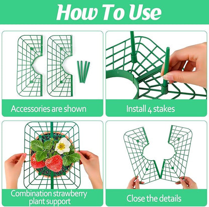 6 Sets Strawberry Plant Supports with Mesh Plant Cover,Strawberry Growing Racks with Metal Plant Nails and Storage bag for Strawberry Vegetables，Used to protect strawberries and keep them clean
